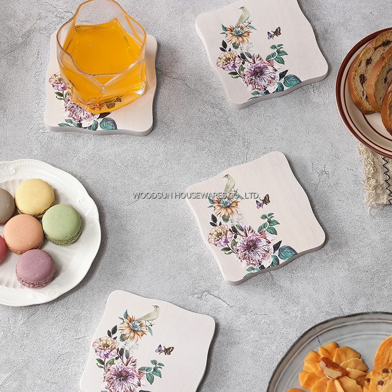 Woodsun Factory Bamboo Rubber Drink Coffee Coaster Set for Cup