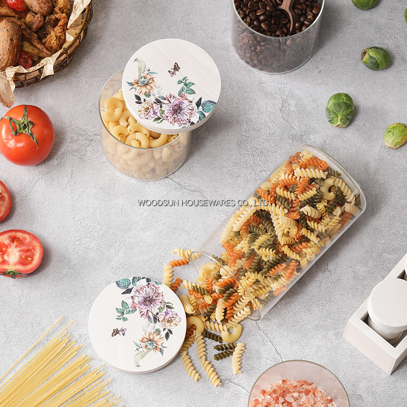 Woodsun 2025 New Design Kitchen Containers Food Storage Glass Canisters