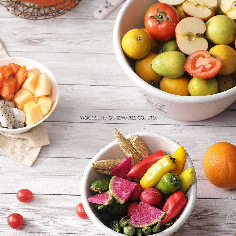 Woodsun Modern White Wash Rubber Wooden Salad Bowls Party