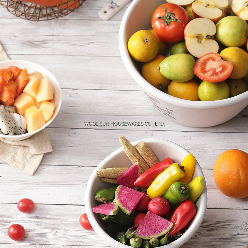 Woodsun Modern White Wash Rubber Wooden Salad Bowls Party