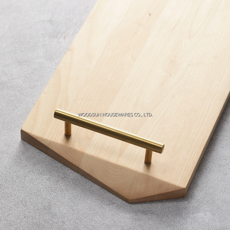 Woodsun Birch Wood Custom Metal Serving Tray Plate With Handles