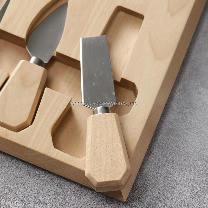 Woodsun Birch Wood S/S420J2 Tabla De Quesos Wood Cheese Board Knife Set