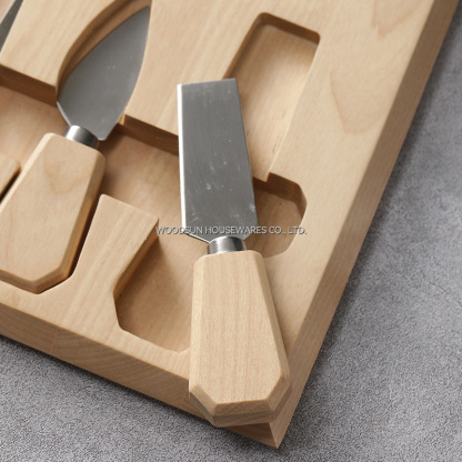 Woodsun Birch Wood S/S420J2 Tabla De Quesos Wood Cheese Board Knife Set