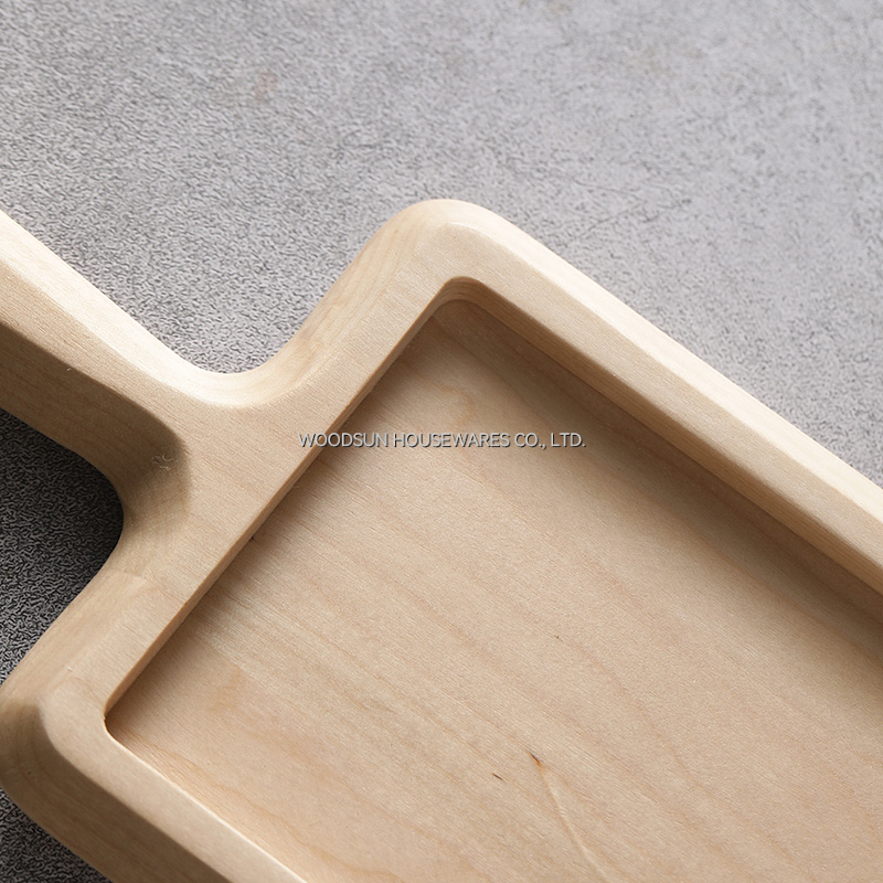 Woodsun Birch Wood Non-slip Tray Cake Fruit Snacks Plate With Handle
