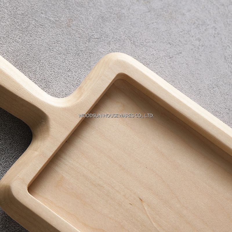 Woodsun Birch Wood Non-slip Tray Cake Fruit Snacks Plate With Handle
