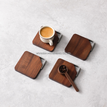 Woodsun Metal Triangle Ring Wood Coffee Coaster Cup Mat