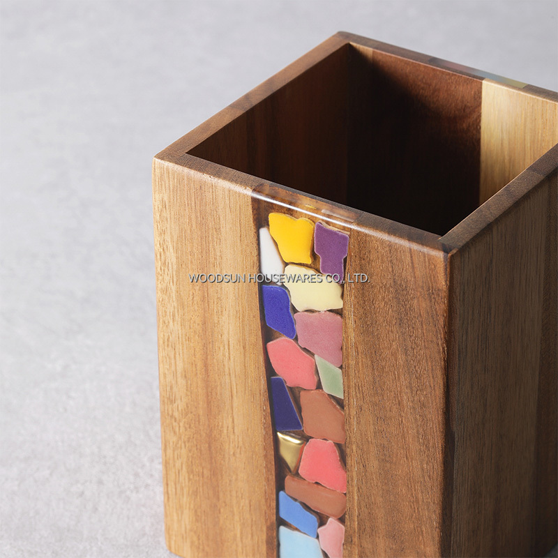 Woodsun Acacia Wood Resin Kitchen Cutlery Organizer Utensil Holder