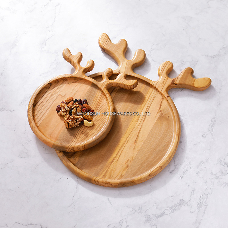 Woodsun Custom Deer Horn Round Wood Nuts Assiette De Service Servierteller Plato Para Servir Wood Plate
