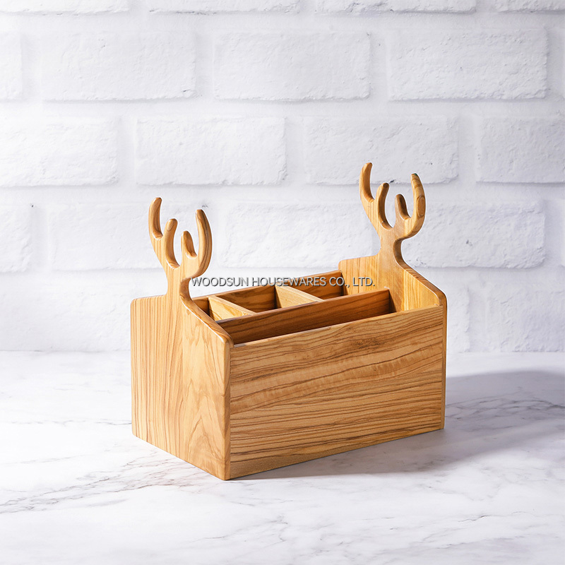 Woodsun Custom Manufacturer Rectangle Olive Wood Kitchen Storage Caddy Boxes Basket