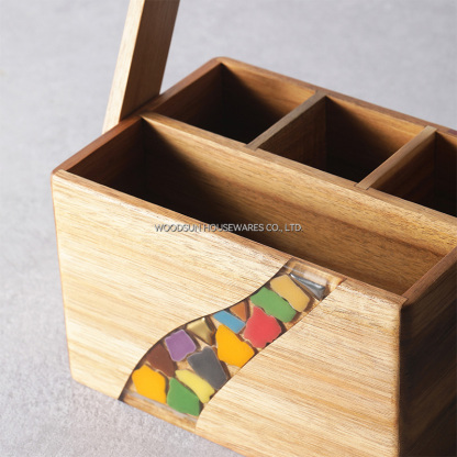 Woodsun Acacia Wood Resin Christmas Cutlery Tray Organizer