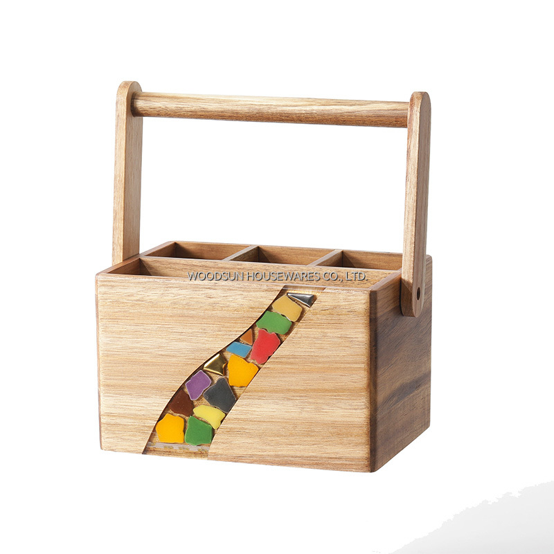 Woodsun Acacia Wood Resin Christmas Cutlery Tray Organizer