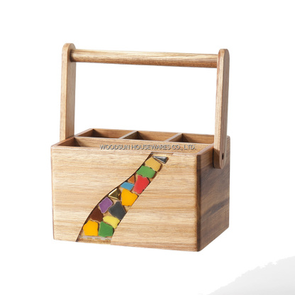 Woodsun Acacia Wood Resin Christmas Cutlery Tray Organizer