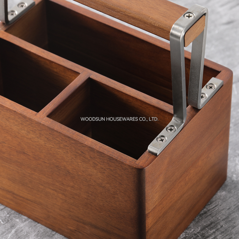Woodsun Kitchen Utensil and Gadgets Wooden Metal Kitchen Cutlery Tray Holder