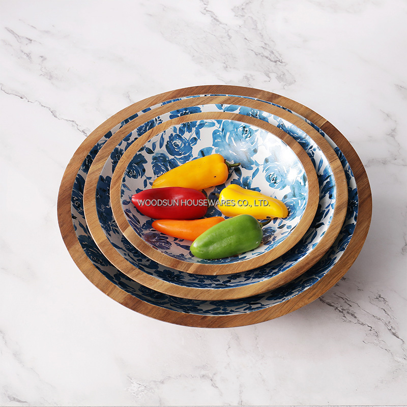 Woodsun Traditional Chinese Decal Custom Printed Wooden Salad Bowls