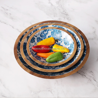 Woodsun Traditional Chinese Decal Custom Printed Wooden Salad Bowls