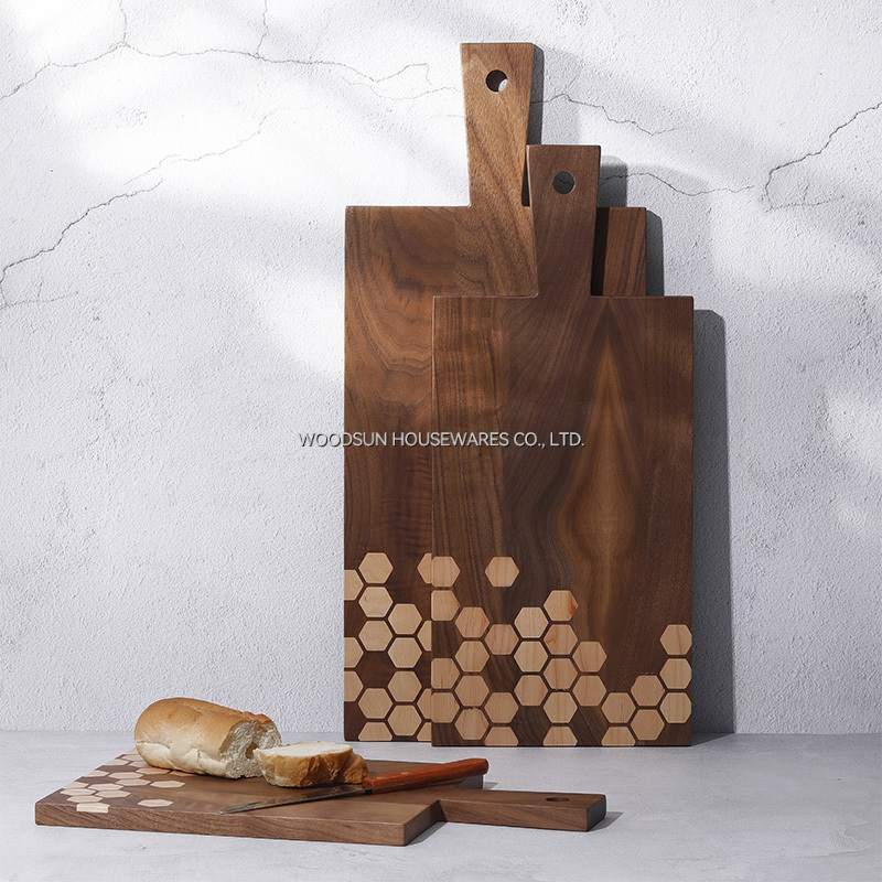 Woodsun Black Walnut Hard Maple Wood Food Serving Tray With Handles