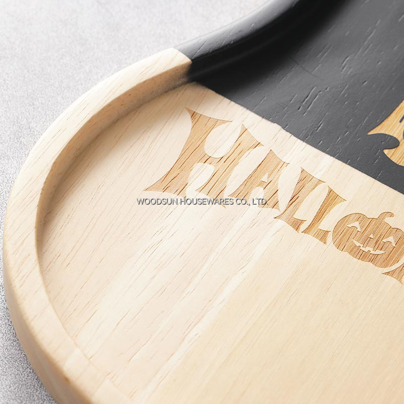 Woodsun Festival Gift Rubber Wood Wooden Plates for Food Halloween