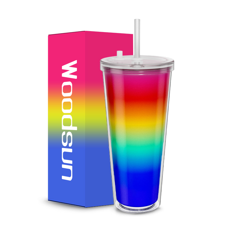 Manufacturer Creative Cold Colour Changing Tumbler Plastic Double Wall Rainbow Tumbler Cup
