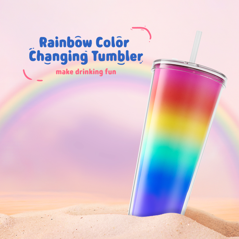 Manufacturer Creative Cold Colour Changing Tumbler Plastic Double Wall Rainbow Tumbler Cup
