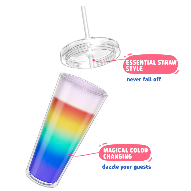 Manufacturer Creative Cold Colour Changing Tumbler Plastic Double Wall Rainbow Tumbler Cup