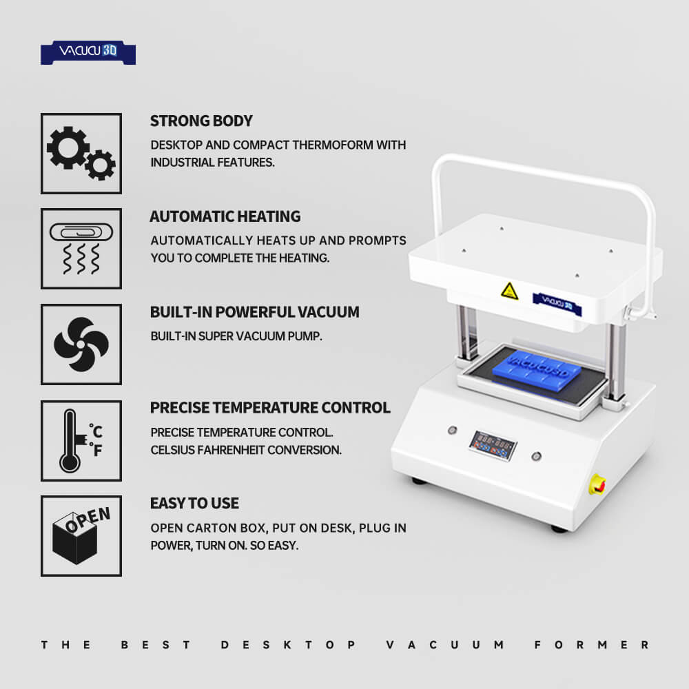 VACUCU3D A4 (210mm×297mm /8.27x11.69 in) The Desktop Vacuum Forming Machine Create Prototypes Molds and Casts in Classroom Kitchen