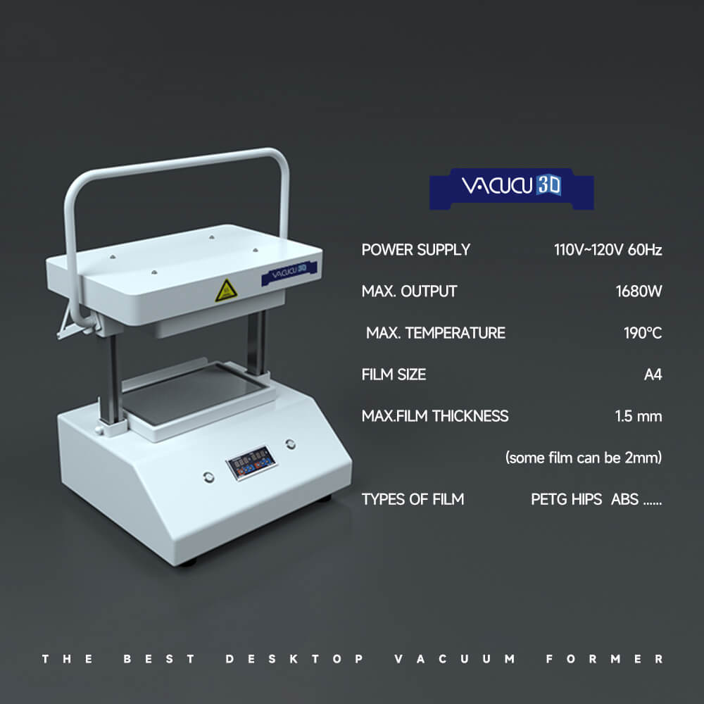 VACUCU3D A4 (210mm×297mm /8.27x11.69 in) The Desktop Vacuum Forming Machine Create Prototypes Molds and Casts in Classroom Kitchen