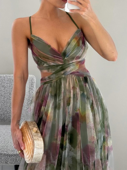 Stylish V-Neck Print Halter Dress