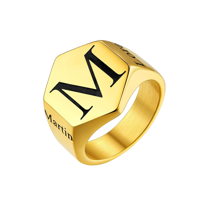 Personalized Engraved Hexagon Signet Rings for Men gold