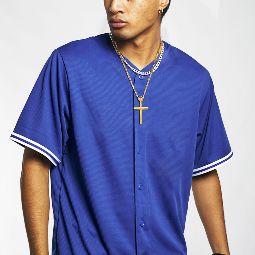 Custom Name Engraved Baseball Cross Necklace for Men model gold