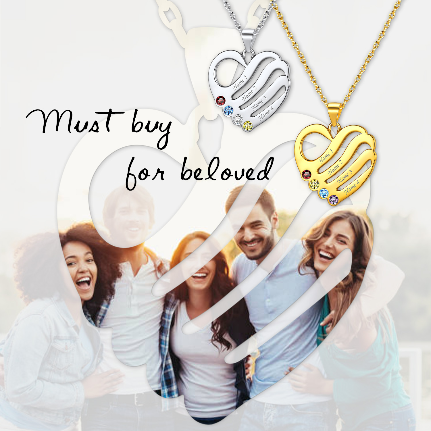 Personalized Heart Necklace with Names and Birthstones