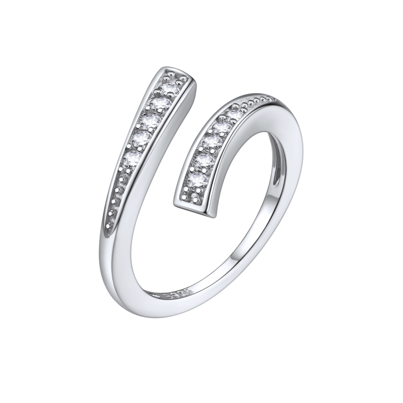 Sterling Silver Cubic Zirconia Adjustable Open Toe Ring For Women silver