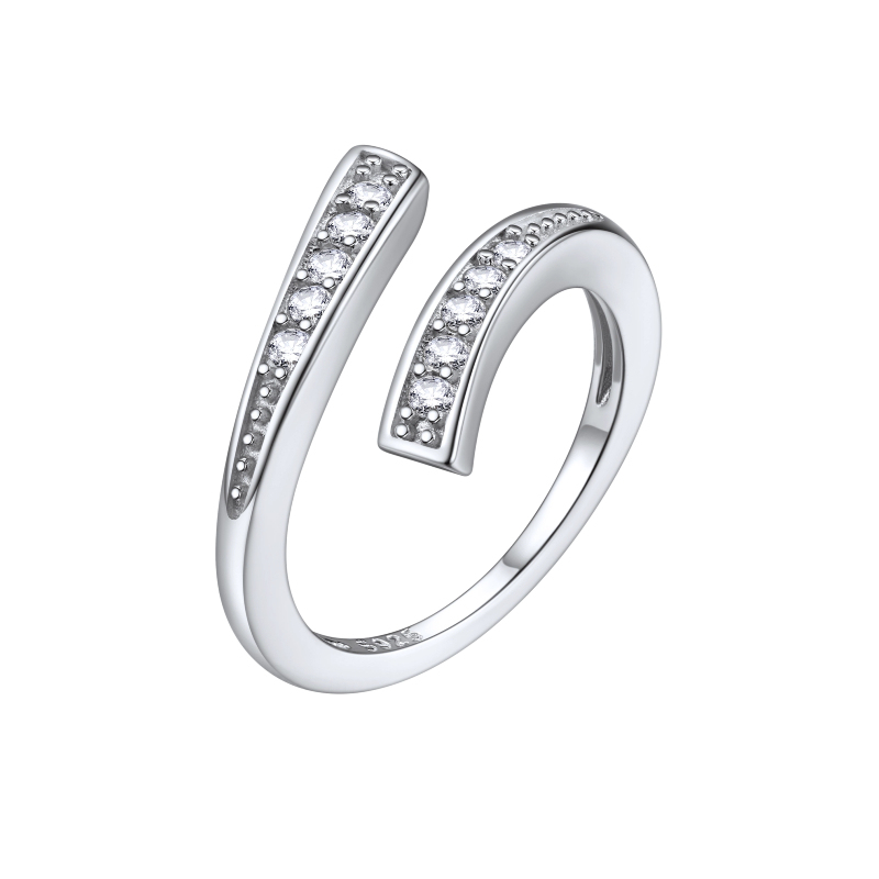 Sterling Silver Cubic Zirconia Adjustable Open Toe Ring For Women silver