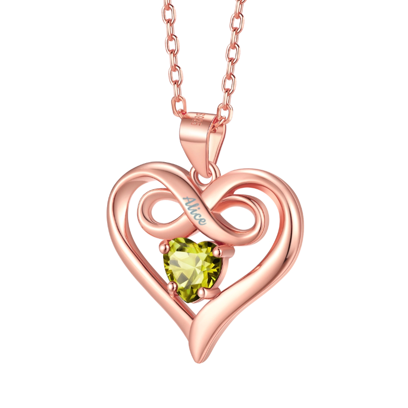 Personalized Engraved Infinity 1 Birthstone Heart Necklace for Women rose gold