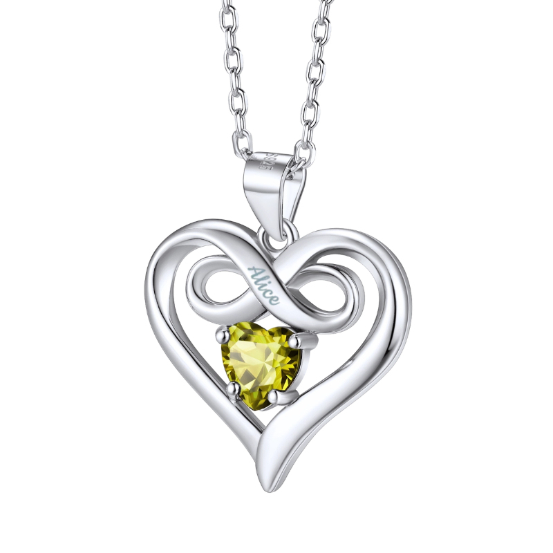 Personalized Engraved Infinity 1 Birthstone Heart Necklace for Women  silver