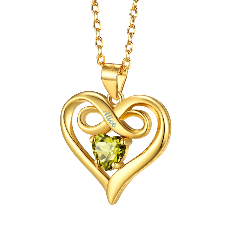 Personalized Engraved Infinity 1 Birthstone Heart Necklace for Women gold