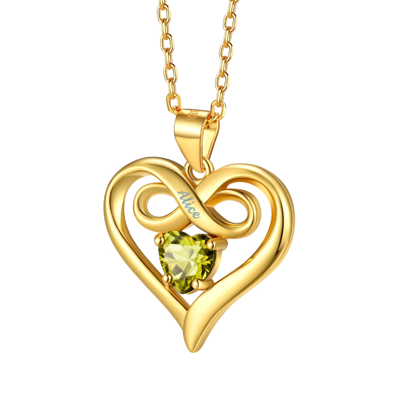Personalized Engraved Infinity 1 Birthstone Heart Necklace for Women gold