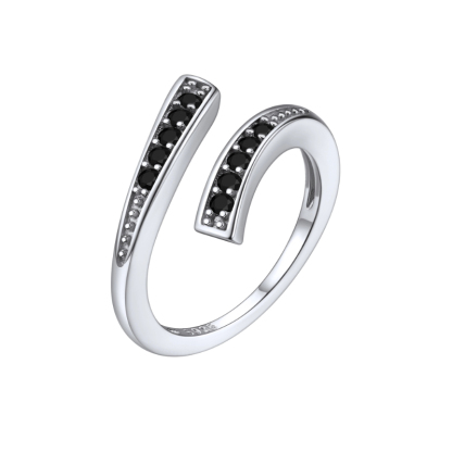 Sterling Silver Cubic Zirconia Adjustable Open Toe Ring For Women black