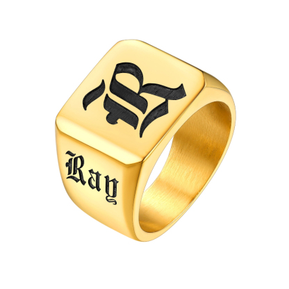 Personalized Name Signet Ring for Men gold