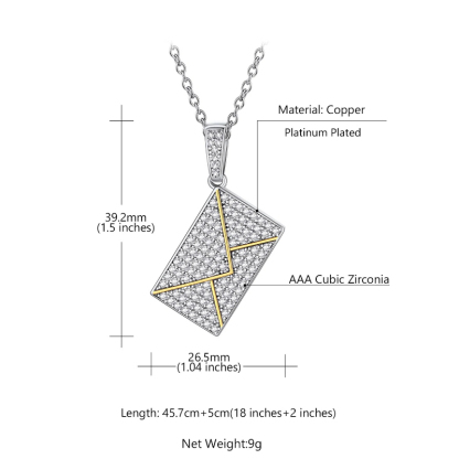 Custom Photo Necklaces for Women Envelope Pendant with Zirconia Stone size