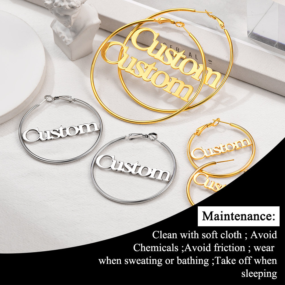 Personalized Name Lightweight Large Hoop Earrings 40/50/70mm maintenance