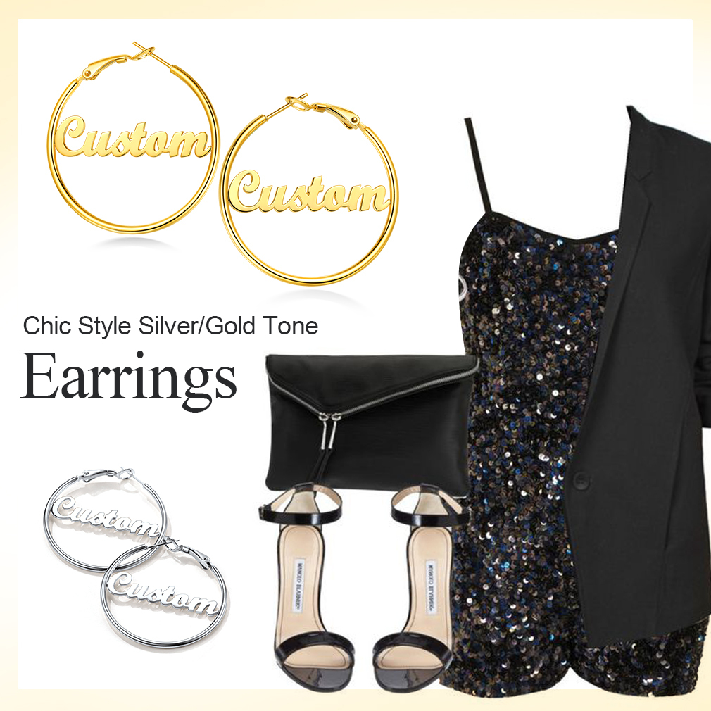 Personalized Name Lightweight Large Hoop Earrings 