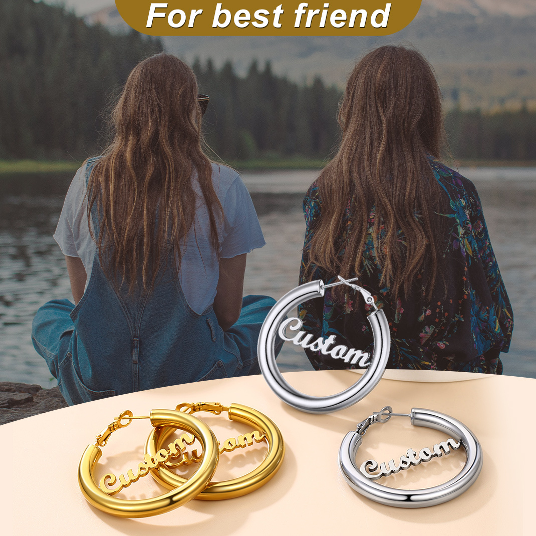 Personalized Name Lightweight Large Hoop Earrings 40/50/70mm for friends