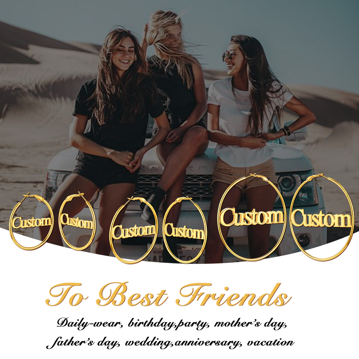 Personalized Name Lightweight Large Hoop Earrings 40/50/70mm for best friends