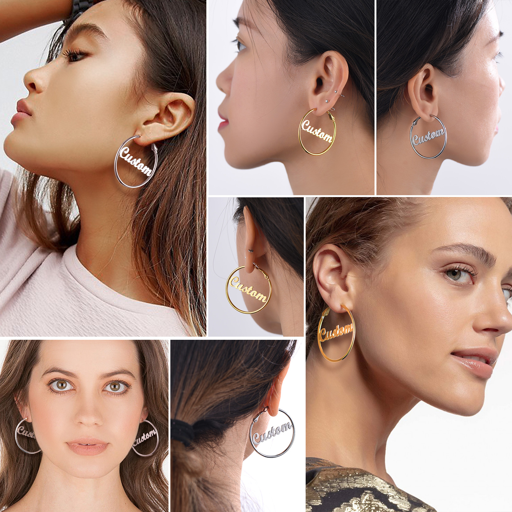 Personalized Name Lightweight Large Hoop Earrings 40/50/70mm model show