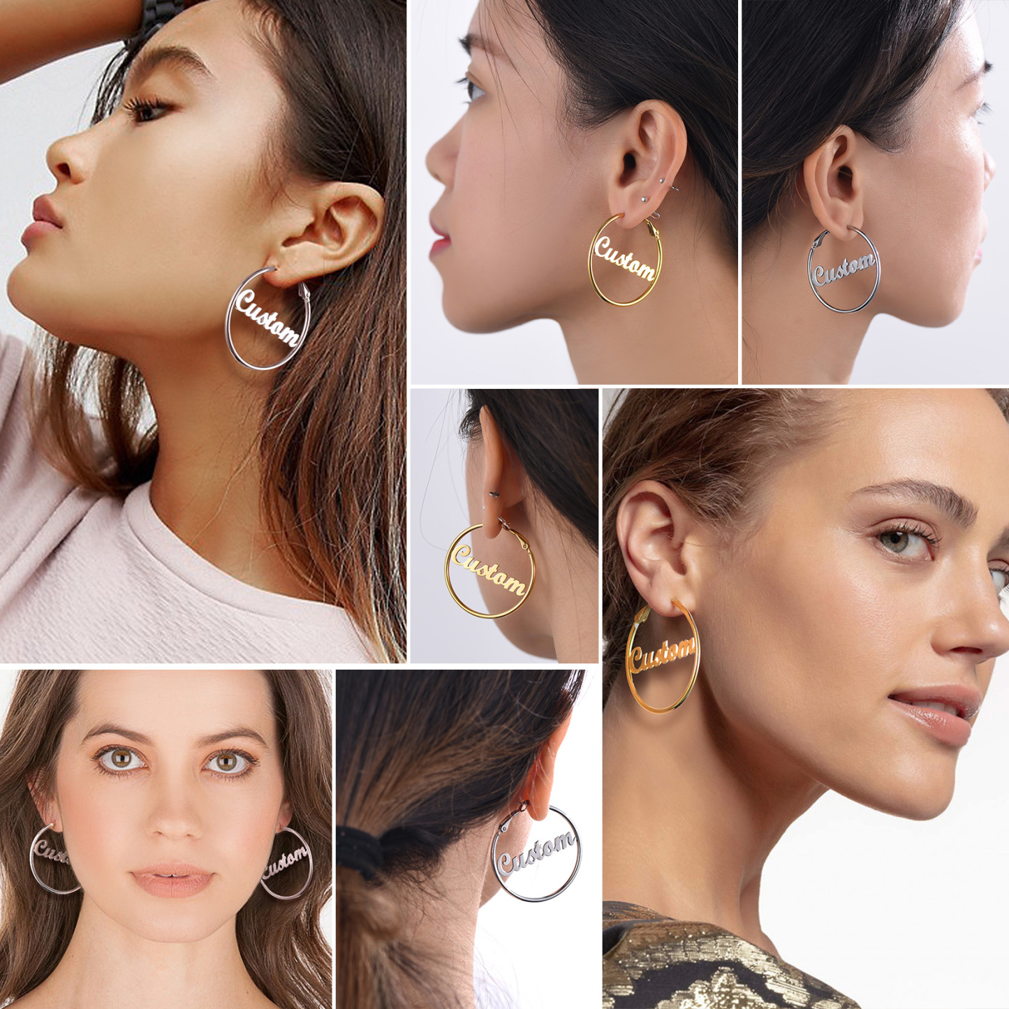 Personalized Name Lightweight Large Hoop Earrings 40/50/70mm model show