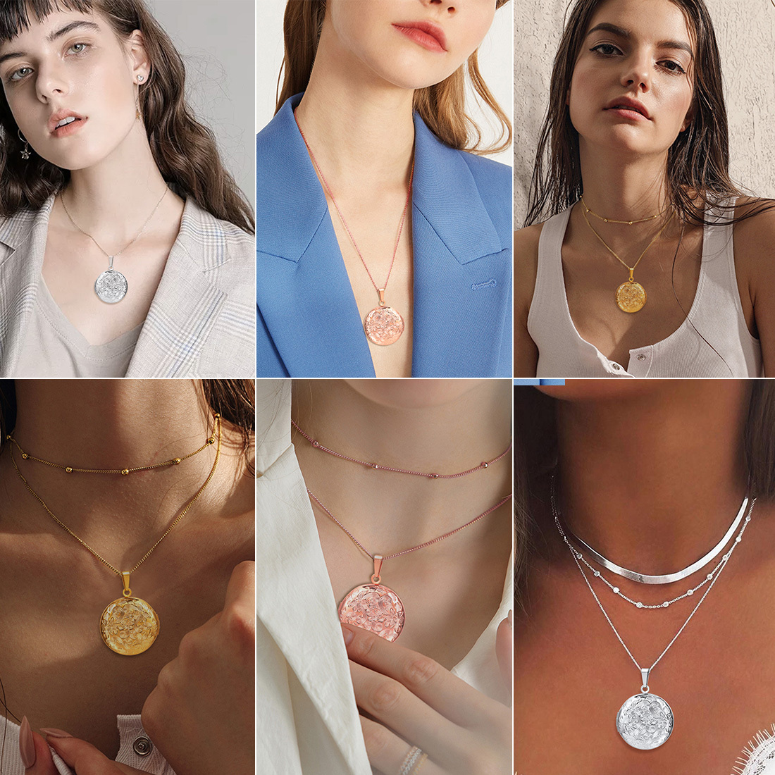 Personalized Picture Round Shape Locket Necklaces for Women  model show