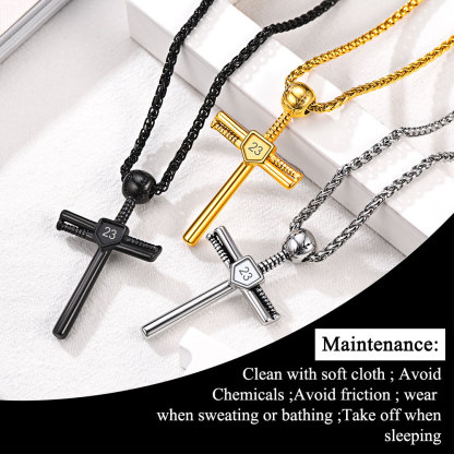 Custom Number Engraved Baseball Cross Necklaces for Men Women maintenance