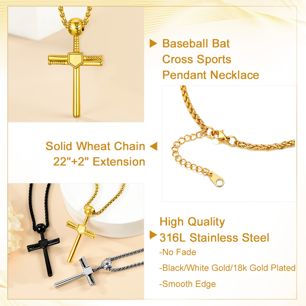 Custom Number Engraved Baseball Cross Necklaces for Men Women high quality