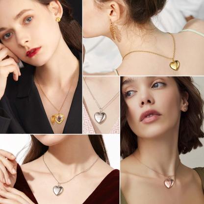 Personalized Photo Heart Silver Locket Necklace for Women model show