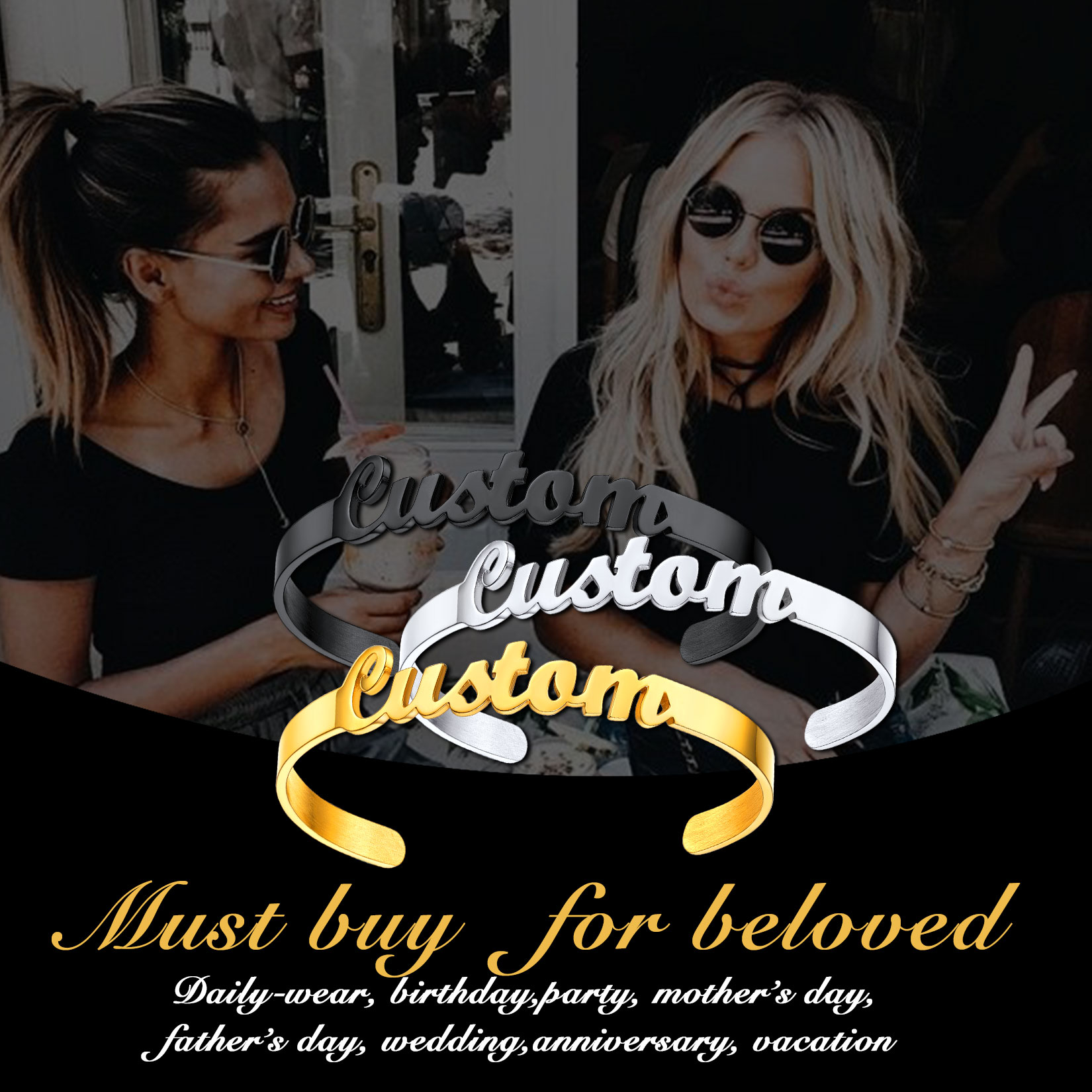Personalized Name Engraved Cuff Bracelets for Women scene